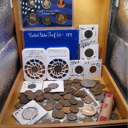 Cigar Box of Vintage US Coins & Currency