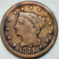 1844 Braided Hair Large Cent in Good Condition