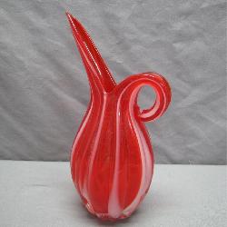 Murano-Style Glass Pitcher in Red and White