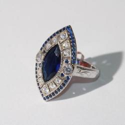NIB 925 Deco style blue and white stones,