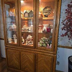 MID CENTURY LINK-TAYLOR LIGHT UP 2 PIECE CHINA CABINET 78 inch tall 53 wide 15 inch deep