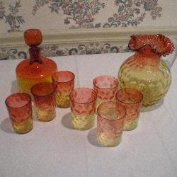 PHOENIX GLASS WATER SET REVERSE AMBERINA OPTIC --