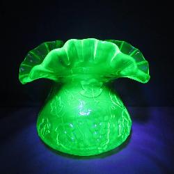 Uranium Glass Grape Motif Wavecrest Vase