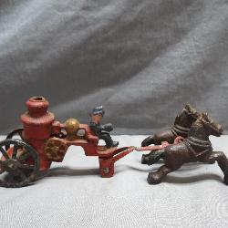 Cast Iron Horse-Drawn Fire Engine Toy