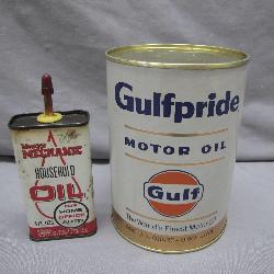 Two Vintage Oil Cans: Gulfpride and True Value