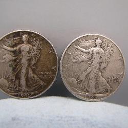 1943 & 1945 Walking Liberty Silver Half Dollars