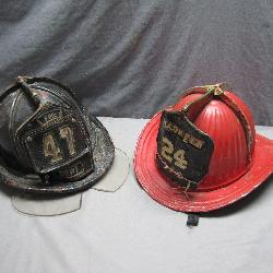 2 Firefighter Helmets: Leather & Metal
