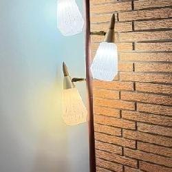 Mid-Century Modern Tension Pole Lamp with Three Milk Glass Shades