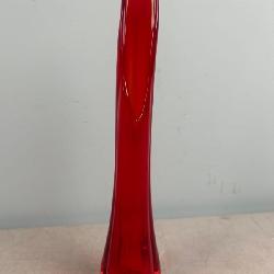 Vintage Mid Century Modern L.E. Smith Swung Red Art Glass Vase