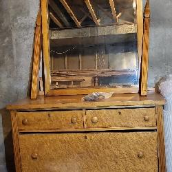 Vintage Birdseye Maple Dresser with Mirror