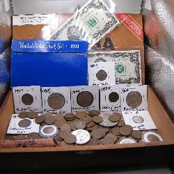 Cigar Box with Vntg US Coins & Currency