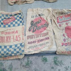 Three Vintage Printed Sacks