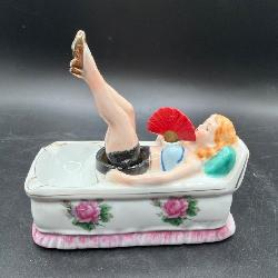 Porcelain Naughty Nodders Ashtray with Swinging Legs