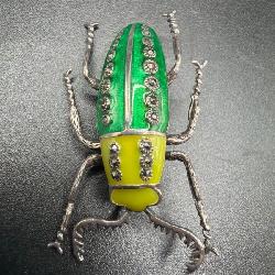 Sterling Silver and Enamel Beetle Brooch, Marked 925