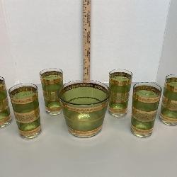 vintage MCM barware set by Starlyte features six highball glasses and a matching ice bucket