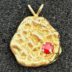 14K Gold Nugget Pendant w/ Ruby