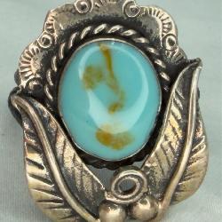 925 & Leather Turquoise Ring