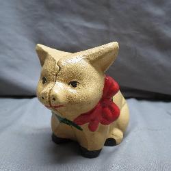 Cast Iron Pig Bank w/ Festive Decor