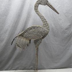 3-Foot Tall Handcrafted Metal Heron Sculpture