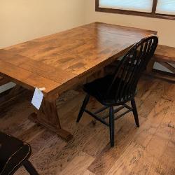 7 Ft Wooden Dining Room Table w/ Benches and Chairs