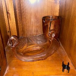 Pink Glass Serving Dish and Wooden Vase