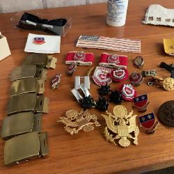 Large Lot of Military Adornment, Patches, Medals, Buckles, Ect.