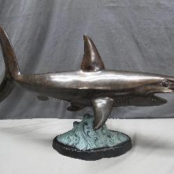 Bronze Shark Sculpture on Waves Base