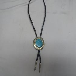 Faux Turquoise Bolo Tie with Metal Tips