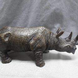 Solid Bronze Rhino Statue with Detailed Texture