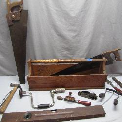 Rustic Wooden Toolbox w/ Vintage Hand Tools