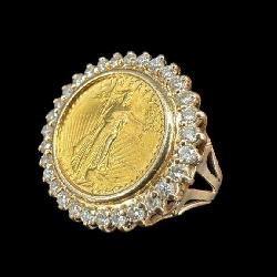 14K $5 AMERICAN EAGLE 1986 & DIAMOND RING
