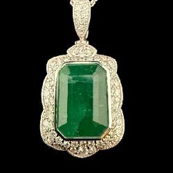 PLATINUM NATURAL EMERALD & DIAMOND PENDANT WITH