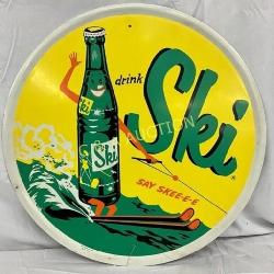 1959 Ski Soda Metal Sign w/ Skiing Graphic, 24 inc