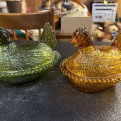 Pressed Glass Hen-on-Nest Covered Dishes