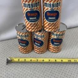 Vtg Mission Orange Drink tin cans coin banks