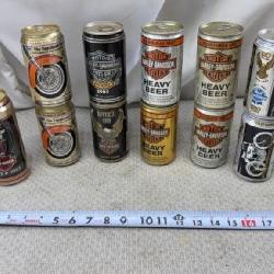 1980s Harley-Davidson branded full beer cans