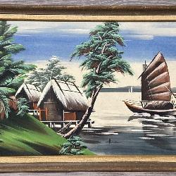 1960s Signed Vietnamese Asian Silk Painting #3