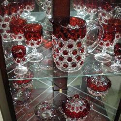 16 PCS OF VINTAGE RUBY FLASH PRESSED GLASSWARE