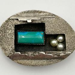 Vintage Navajo 925, Turquoise & Pearl Belt Buckle