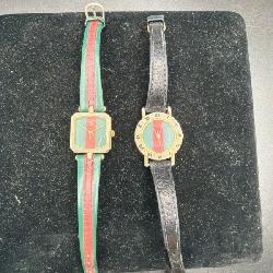 Two Gucci Watches with Multicolored Dials and Straps