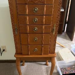 Wooden Jewelry Armoire with Mirror and Five Drawers