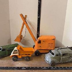 Structo Pressed Steel Excavator, Hubley Bell Telephone Truck