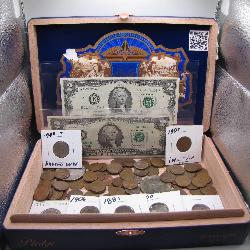 Cigar Box of Vintage US Coins & Currency