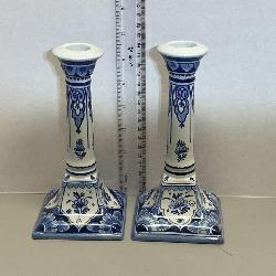 Pair of Vintage Candle Holders by Royal Delft (De Porceleyne Fles)