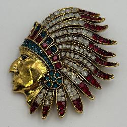 Native Chief Brooch/Pendant w/ Rhinestones