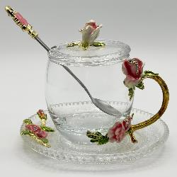 Enamel Rose Flower Teacup Set