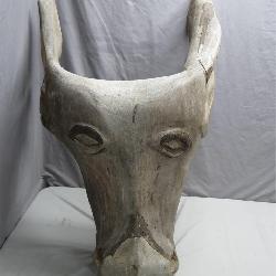 Large Hand-Carved Wooden Bull Head