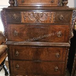 1920s High Boy Dresser w/ Walnut/Burl Veneer