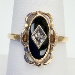 VTG 10KT Gold Onyx Diamond Ring