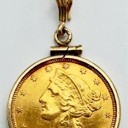 14KT Bezel 1906 $5 Dollar Gold Coin Pendant